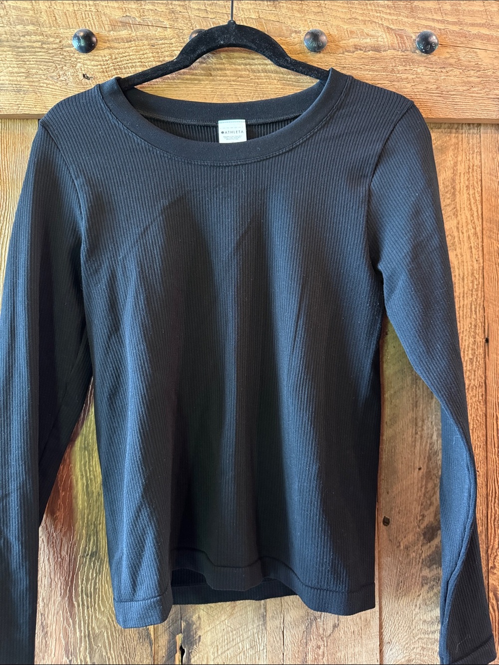 Athleta Black Ribbed Crewneck Long Sleeve